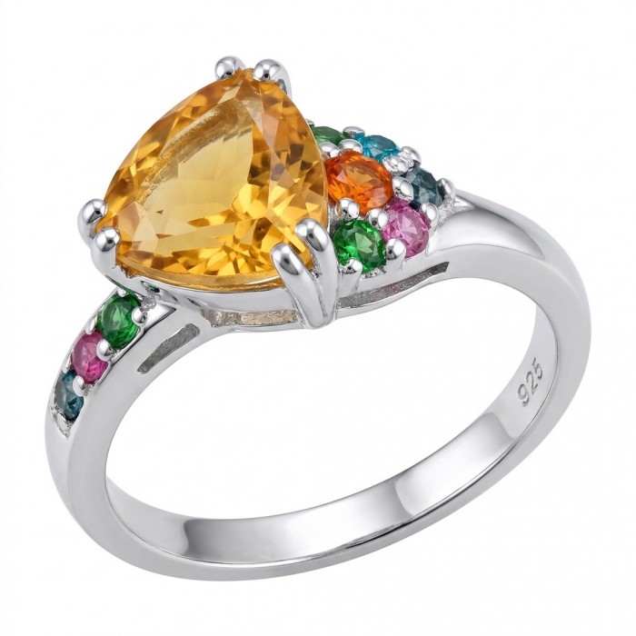 Victoria 5.2 carat Brazilian Citrine .925 Sterling Silver dipped in rhodium handcrafted ring; s. 7