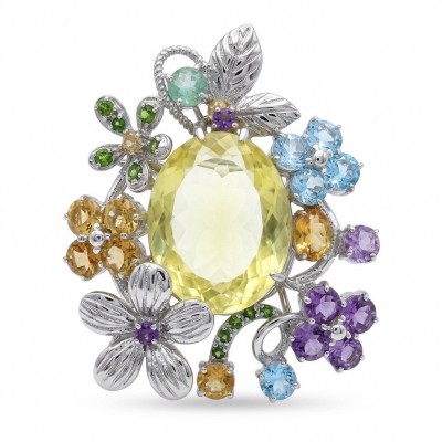 Timeless Beauty genuine 45.2 CARAT Lemon Topaz .925 dipped in Rhodium Sterling Silver handmade Pendant Brooch