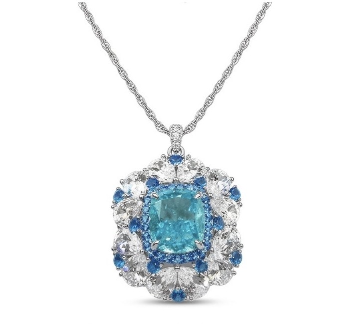 Vintage style 8.5 carat Swiss Blue Topaz Rhodium over .925 Sterling Silver handcrafted necklace