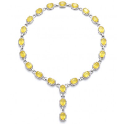 Luxurious - 58.5 carat Yellow Sapphire from Ceylon .925 Sterling Silver dipped in Rhodium handcrafted Necklace