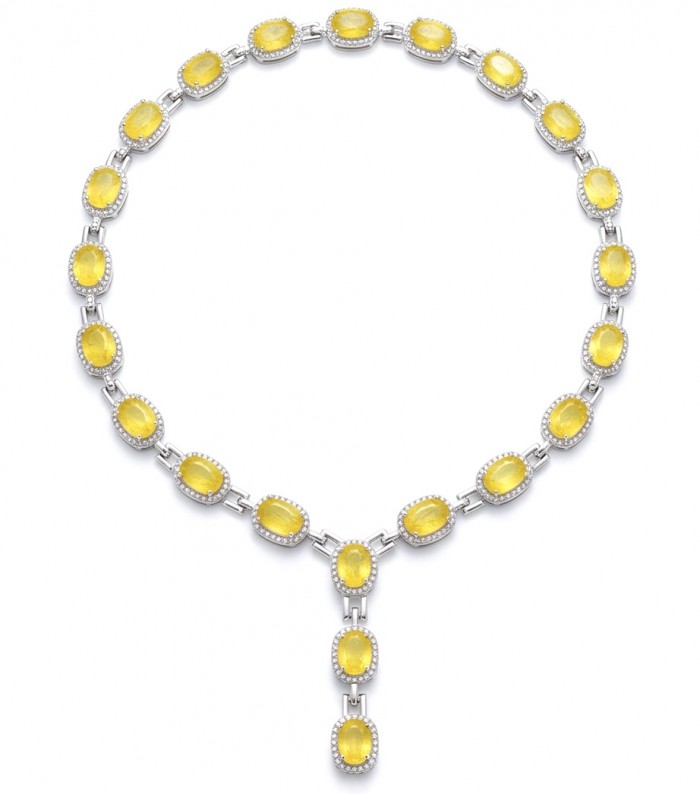 Luxurious - 58.5 carat Yellow Sapphire from Ceylon .925 Sterling Silver dipped in Rhodium handcrafted Necklace