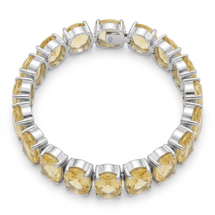 Enchanted Beauty oval cut 68.5 carat authentic Brazilian Citrine rhodium over .925 Sterling Silver handcrafted Bracelet