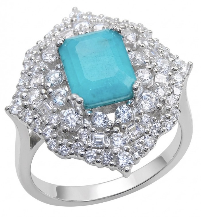 Elizabeth 5.2 carat Colombian Emerald .925 Sterling Silver dipped in Rhodium handcrafted Ring size 7