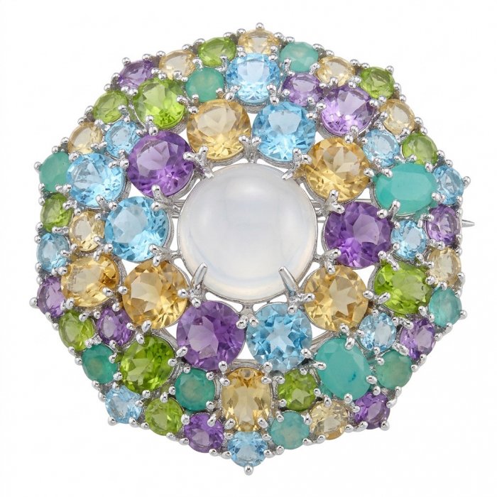 Kaleidoscope genuine 68.5 carat Brazilian Rose Quartz rhodium over .925 Sterling Silver handmade Pendant - Brooch - video