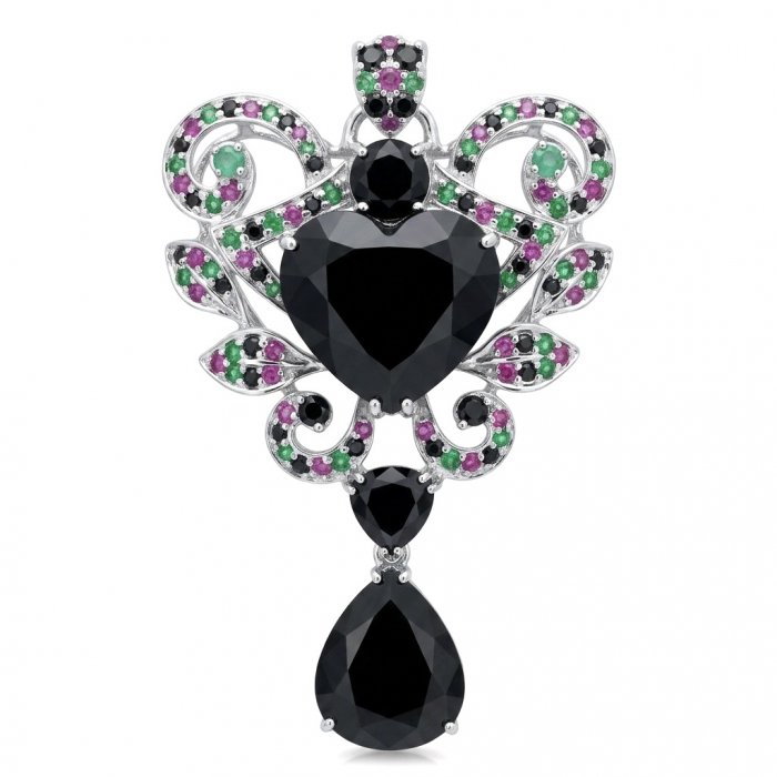 Marie Antoinette's Style 33.8 grams natural Black Onyx .925 Sterling Silver dipped in Rhodium handmade LARGE Pendant - Brooch - video