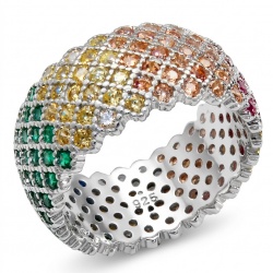 My own Rainbow - authentic 8.7 carat multigem .925 Sterling Silver Eternity Ring size 7 1/4