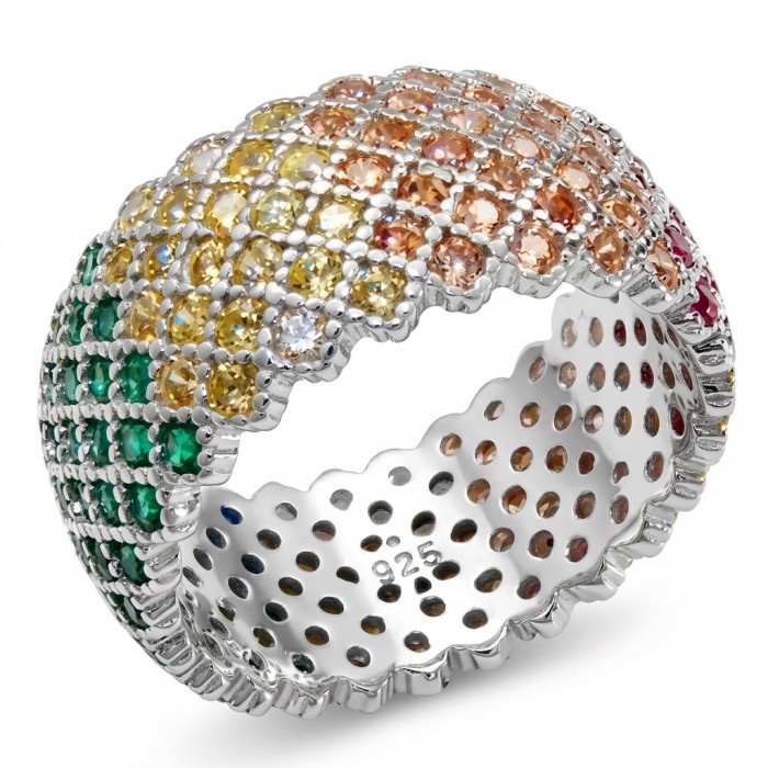 My own Rainbow - authentic 8.7 carat multigem .925 Sterling Silver Eternity Ring size 7 1/4