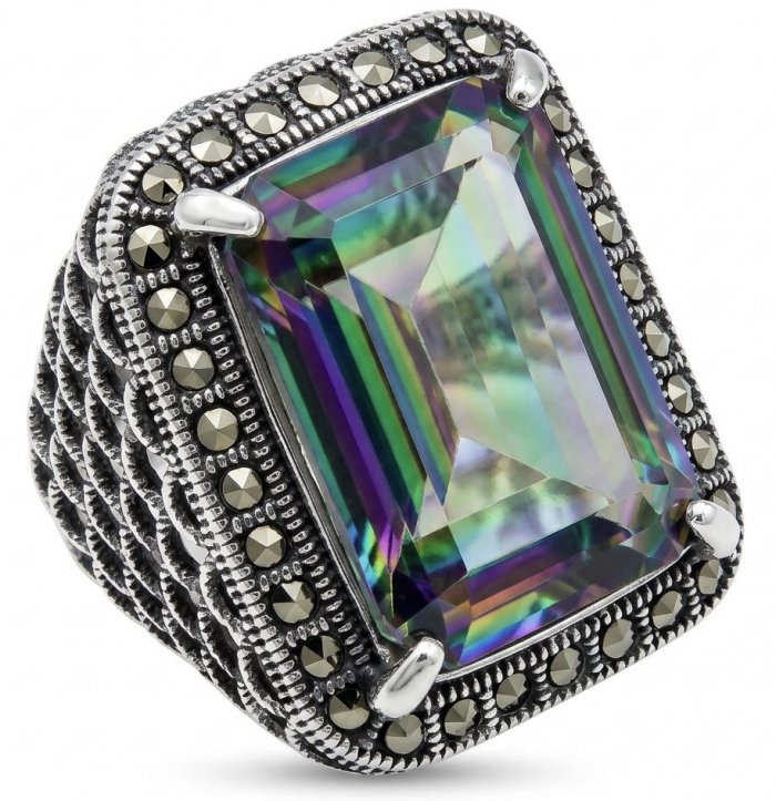 Big Dreamer Massive 25.8 carat Mystic Topaz .925 Sterling Silver handcrafted Large ring size 6 3/4 - video