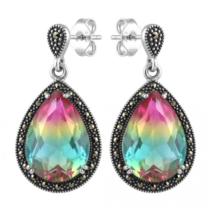 Rainbow authentic 25.5 carat Tourmaline rhodium over .925 Sterling Silver handcrafted Statement Earrings