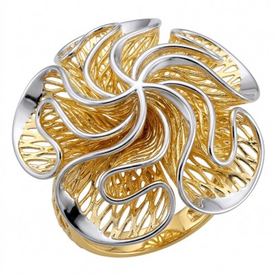 GOLDEN ROSE - Dubai Style - .925 Sterling Silver dipped in 22K Gold handmade Large ring size 8 1/4