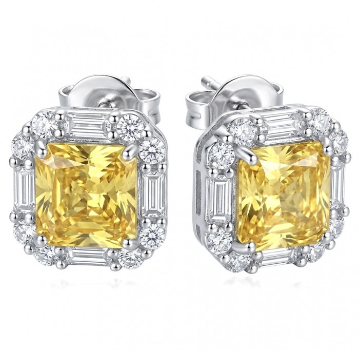 Art Deco 9.8 carat yellow Sapphire rhodium over .925 Sterling Silver handcrafted Statement Earrings