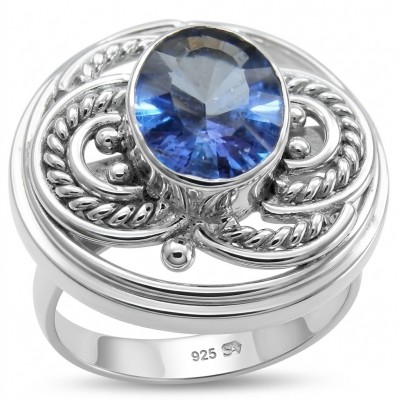 Massive 6.8 carat Mystic Topaz Silver handcrafted Large ring size 9 1/4