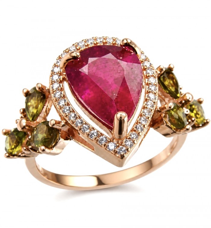 Bella Rosa Genuine 7.9 CARAT Kasmir Ruby 22K Rose Gold over .925 Sterling Silver Statement Ring size 7 1/4