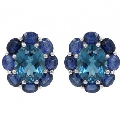 Forget-me-not 9.5 carat London Blue Topaz rhodium over .925 Sterling Silver handmade earrings