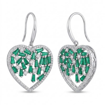 Hearts Wonderful natural Tsavorite Gasrnet rhodium over .925 Sterling Silver entirely handcrafted earrings