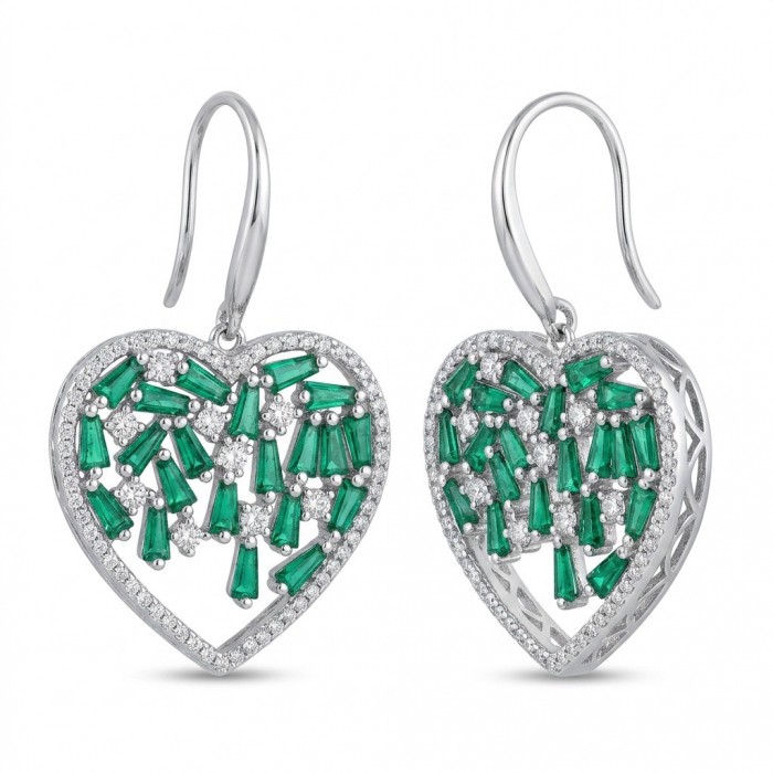Hearts Wonderful natural Tsavorite Gasrnet rhodium over .925 Sterling Silver entirely handcrafted earrings