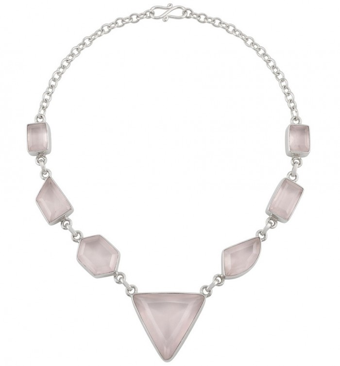 Moonlight Serenade authentic 32.5 carat Brazilian Rose Quartz rhodium over .925 Sterling Silver handcrafted necklace