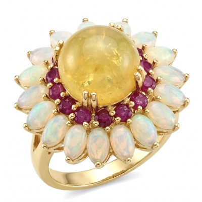 Real Art! - Luxurious 11.9 carat Yellow Sapphire 18K Gold over .925 Sterling Silver handcrafted Ring s. 8