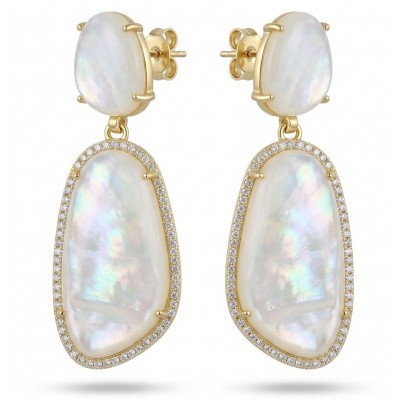 Luxurious Genuine Blister Pearl 0.4 CARAT lab grown Diamond 18K Gold over .925 Sterling Silver handcrafted Statement Earrings