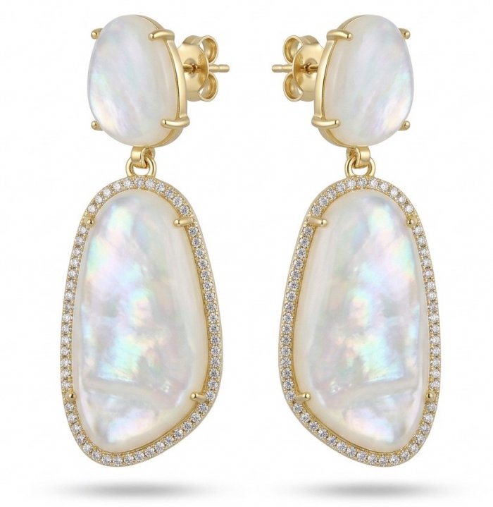 Luxurious Genuine Blister Pearl 0.4 CARAT lab grown Diamond 18K Gold over .925 Sterling Silver handcrafted Statement Earrings - video