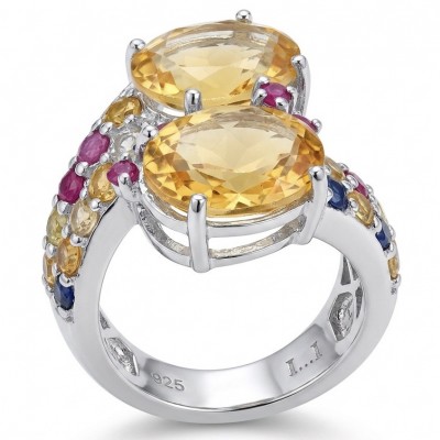 Emily 24.2 carat Brazilian Citrine .925 Sterling Silver dipped in rhodium handcrafted ring; s. 8