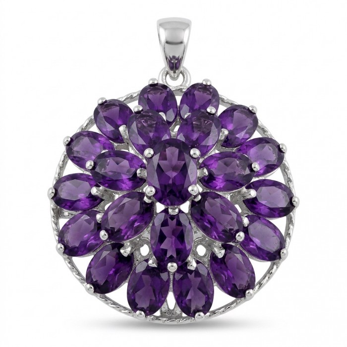 Mademoiselle - 18.5 carat natural Amethyst .925 Sterling Silver dipped in rhodium handcrafted Pendant