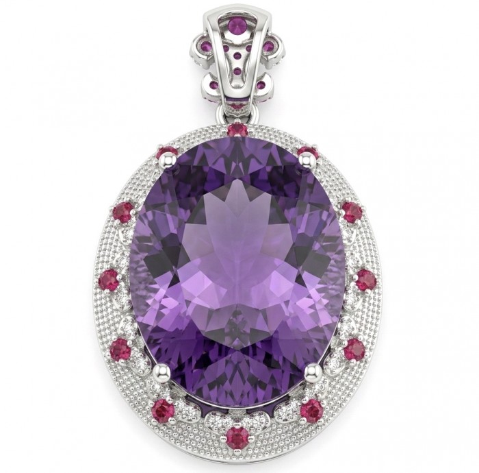 Divine Protection 22.8 carat Precious Amethyst .925 Sterling Silver dipped in rhodium handcarfted Pendant