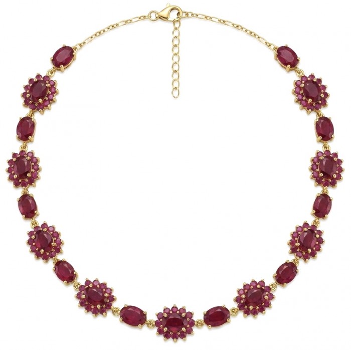 Carmen 28.2 carat Natural Kasmir Ruby .925 Sterling Silver dipped in 22K Gold handcrafted Statement necklace