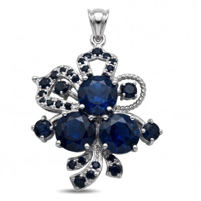 Vintage Style 10.7 carat Sapphire Rhodium over .925 Sterling Silver handcrafted pendant