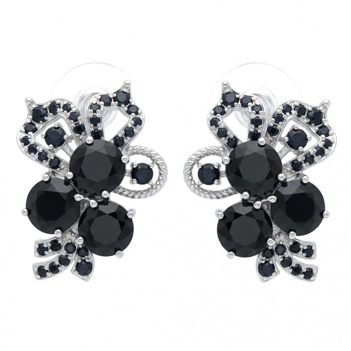 Vintage Style 14.7 carat Sapphire Rhodium over .925 Sterling Silver handcrafted earrings
