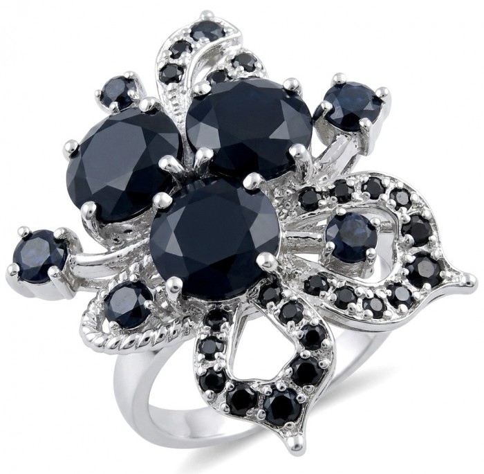 Vintage Style 12.7 carat Sapphire Rhodium over .925 Sterling Silver handcrafted ring size 8
