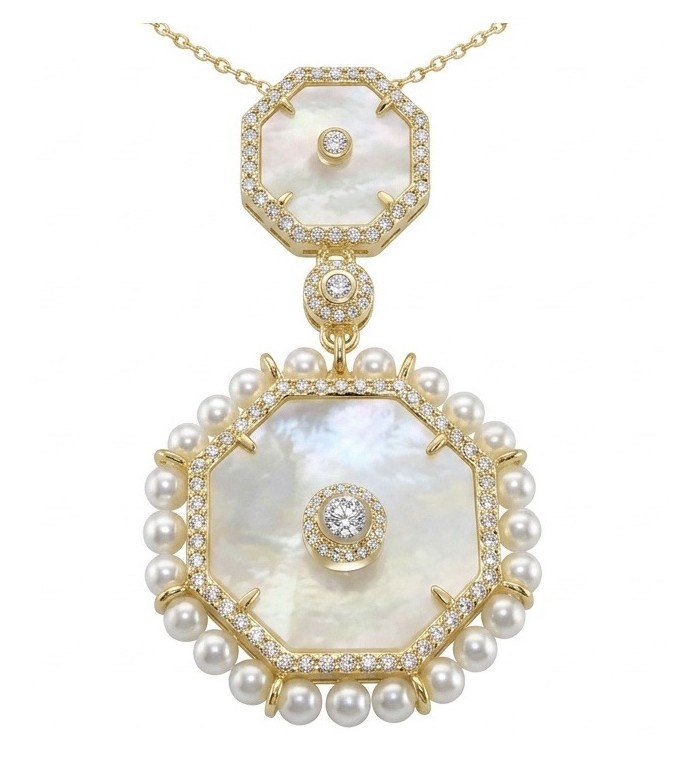 Precious natural creamy Blister Pearl 14K Gold over .925 Sterling Silver Necklace