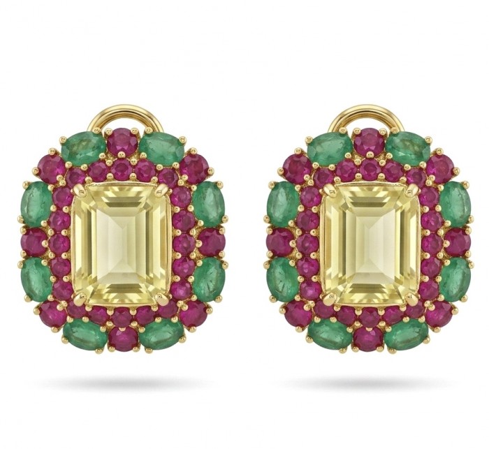 Esperanza - Luxurious 10.2 Brazilian Citrine Emerald 18K Gold over .925 Sterling Silver handmade Earrings
