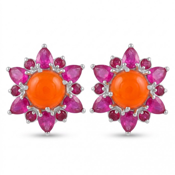 Beauty of nature Sublime Orange Carnelian RHODIUM OVER .925 Sterling Silver handmade earrings
