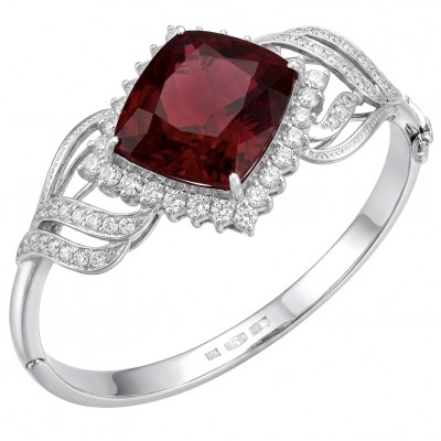Precious Genuine 32.7 carat Brazilian Garnet .925 Sterling Silver dipped rhodium handcrafted Bracelet