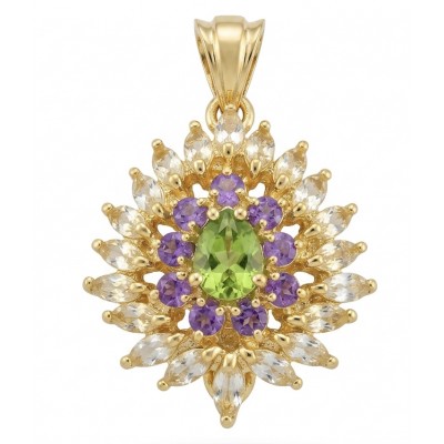 Paloma Authentic 22.2 carat Peridot from Arizona 18k GOLD OVER .925 Sterling Silver handmade Statement pendant