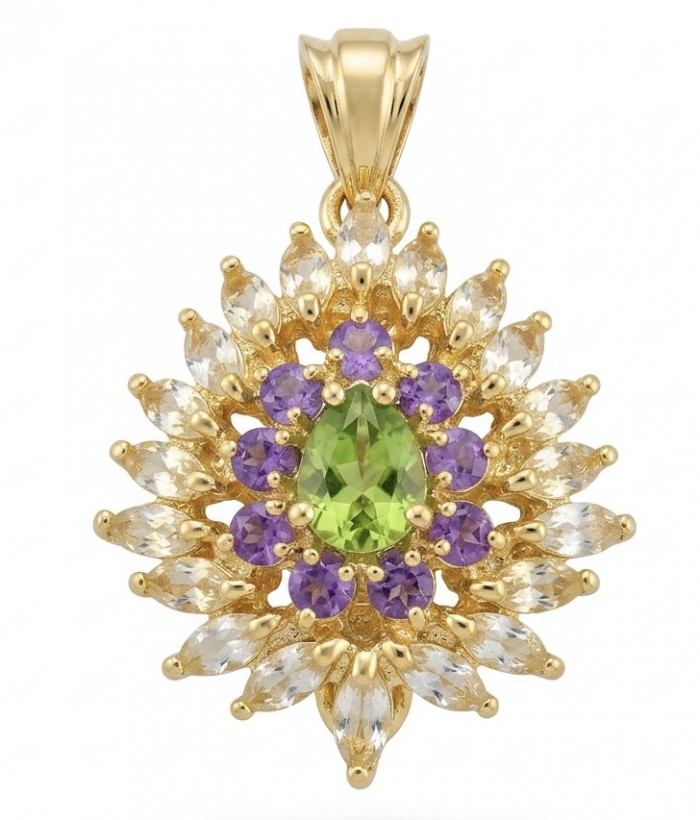 Paloma Authentic 22.2 carat Peridot from Arizona 18k GOLD OVER .925 Sterling Silver handmade Statement pendant