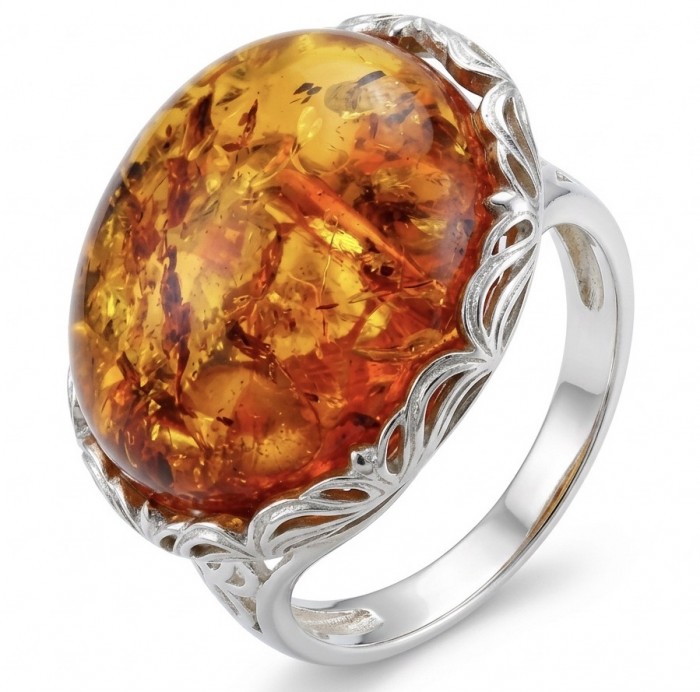 Serenity Natural Golden Baltic Amber .925 Sterling Silver handmade Large Statement Ring size 7