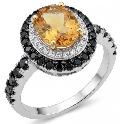 Emily 4.2 carat Brazilian Citrine Sapphire .925 Sterling Silver dipped in rhodium handcrafted ring; s. 7 1/2