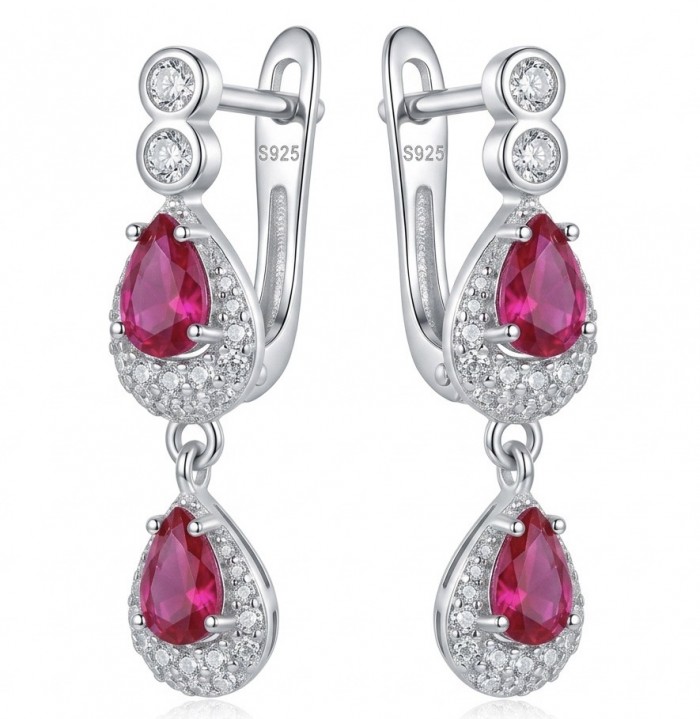 Genuine 3.8 carat Ruby rhodium over .925 Sterling Silver handcrafted Statement Earrings