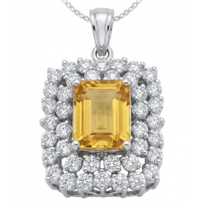 Costa del Sol 15.4 carat Lemon Quartz rhodium over .925 Sterling Silver handcrafted pendant