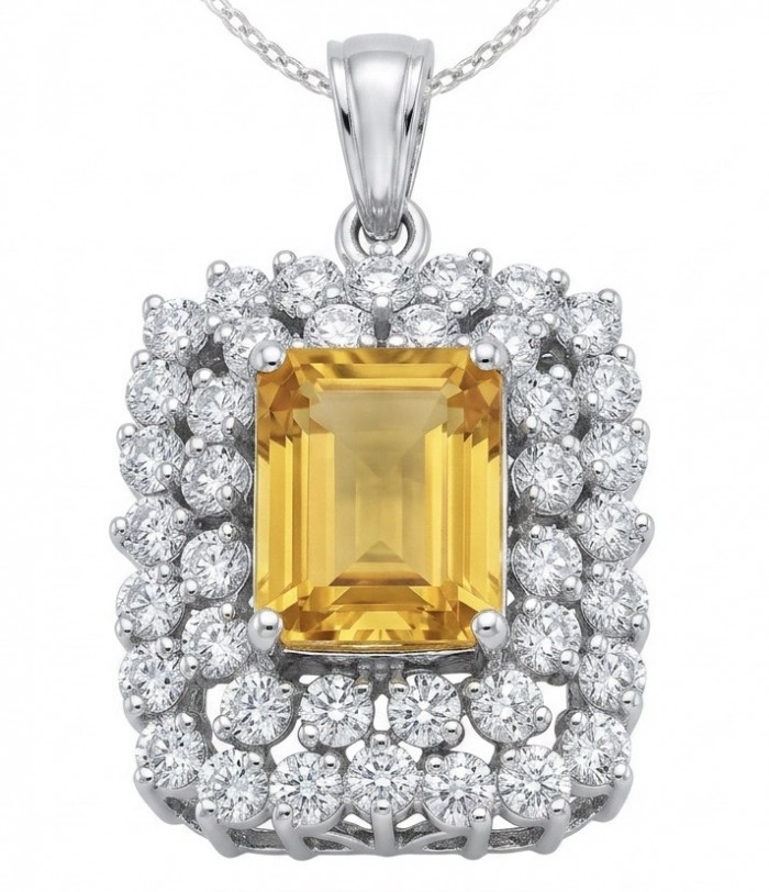 Costa del Sol 15.4 carat Lemon Quartz rhodium over .925 Sterling Silver handcrafted pendant