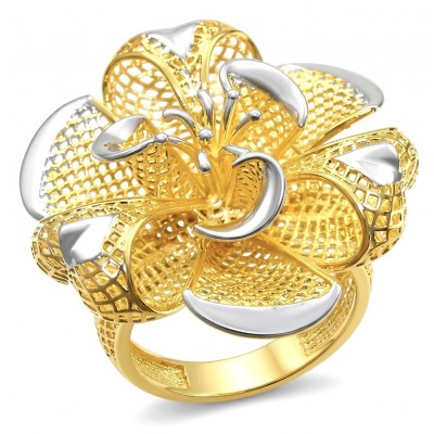 GOLDEN ROSE - Dubai Style - .925 Sterling Silver dipped in 22K Gold handmade Large ring size 8