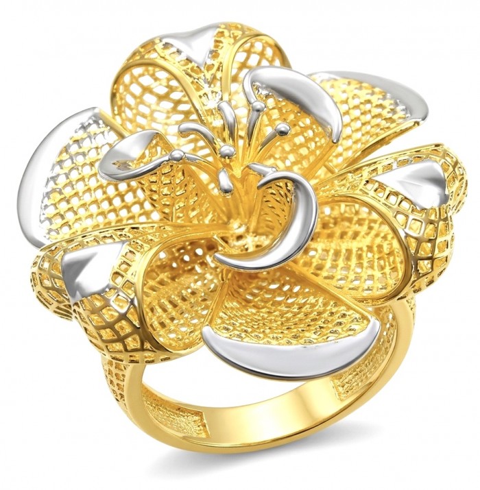 GOLDEN ROSE - Dubai Style - .925 Sterling Silver dipped in 22K Gold handmade Large ring size 8