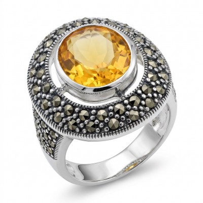 Costa del Sol 9.4 carat Lemon Quartz rhodium over .925 Sterling Silver handcrafted ring size 7