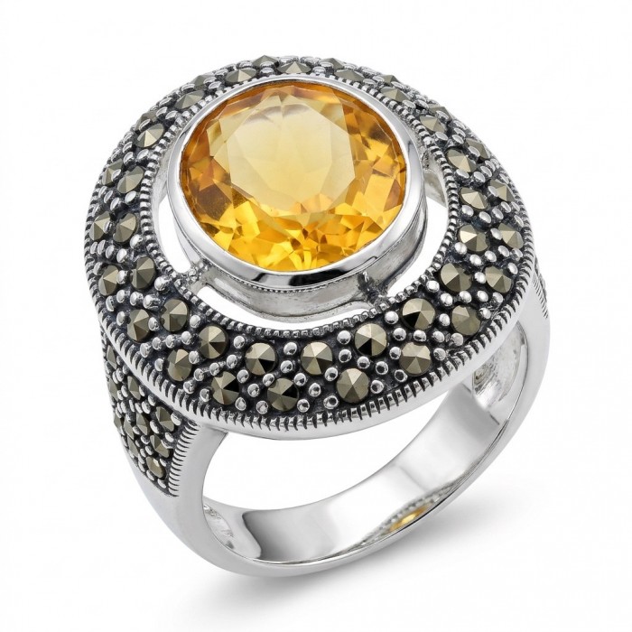 Costa del Sol 9.4 carat Lemon Quartz rhodium over .925 Sterling Silver handcrafted ring size 7