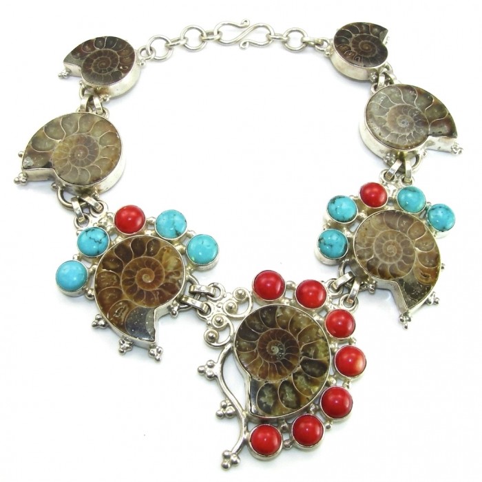 165.5g Aura Of Beauty genuine Ammonite Silver handcrafted Bohemian style Necklace