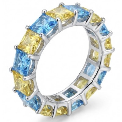 Sun and Ocean 5.8 carat Multigem rhodium over .925 Sterling Silver Handcrafted Ring size 6