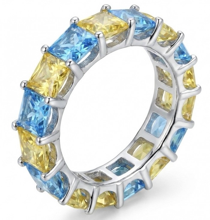 Sun and Ocean 5.8 carat Multigem rhodium over .925 Sterling Silver Handcrafted Ring size 6