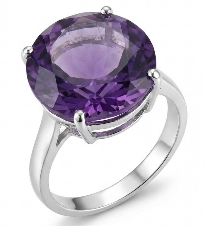 Born to Glam 10.2 carat natural Amethyst .925 Sterling Silver dipped in rhodium Perfectly handcrafted Ring s. 6